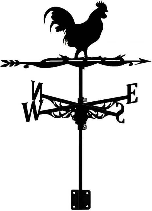 Black Stainless Steel Rooster Weathervane Roof Mount Iron Weather Vane Animal Wind Vane for Farmhouse Courtyard Garden Decor