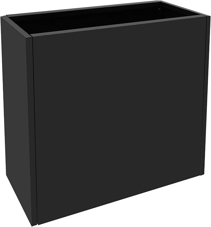 Metal Planter Box, Tall Rectangular Raised Garden Bed with Removable Shelf and Drainage Holes, Modern Steel Garden Planter, Flower Planter Boxes for Patio, Yard & Porch, Outdoor (Black, 34*10*30in)