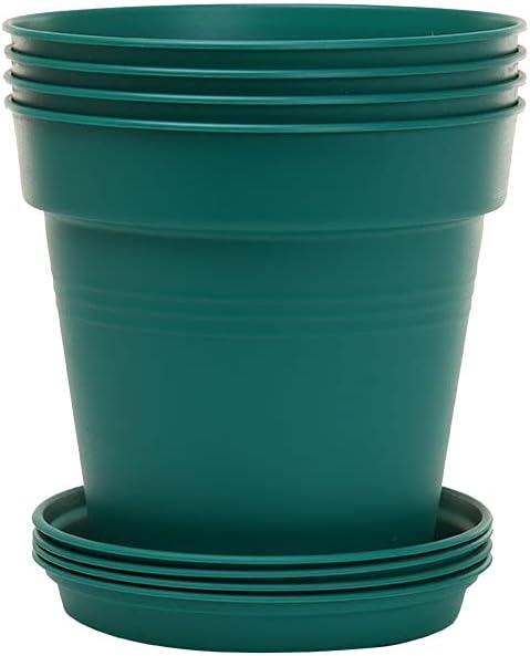Mintra Home Garden Pots 4pk - Flowers, Herbs, Plants, Indoor, Outdoor, Colorful, Wholesale, Bulk (Forest Green, 13cm Diameter (5in))