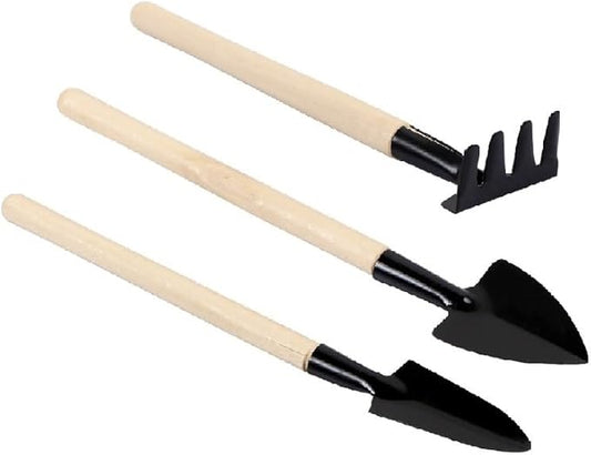 Mini Gardening Tool Set, Mini Toy Kit for Wood Handle Shovel Trowel Gardening Tools for Flowers Plants Succulent Tranplanting, 3 Pcs Set
