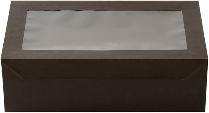 Restaurantware Cater Tek 10.2 x 6.1 x 3.2 Inch Baked Goods Boxes 10 Greaseproof Pastry Boxes - Window Lids Insert Tab Lock Black Paper Catering Boxes Easy Assembly For Charcuterie Or Cupcakes