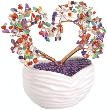 Jovivi 7 Chakra Healing Crystal Heart Money Tree Healing Gemstone Bonsai for Wedding Ceremony Reiki Balancing Energy Meditation Feng Shui Wealth & Good Luck Home Indoor Office Decor 7.87"-8.26"
