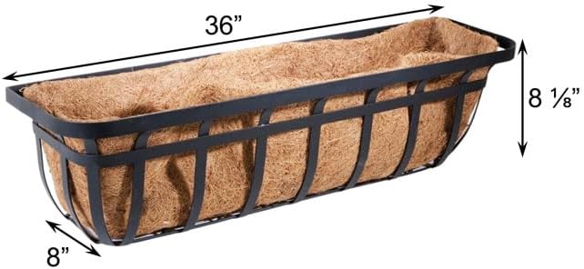 BestNest 2-Pack Panacea 88558 Flat Iron Series Planter Boxes, 36" – Black Metal Window Box Planters with Coco Liners – Durable Wall or Fence Mount Trough Planters for Flowers, Herbs & Outdoor Décor