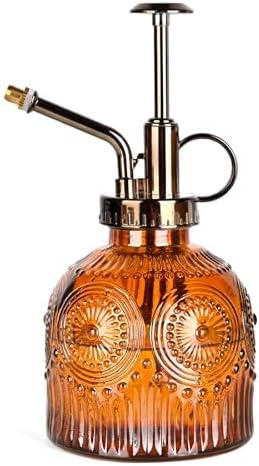 Glass Plant Mister Spray Bottle, Vintage Plant Spritzer, Succulent Watering Bottle Glass with Top Pump, Small Plants Sprayer Watering Can for Indoor Outdoor House - Brown