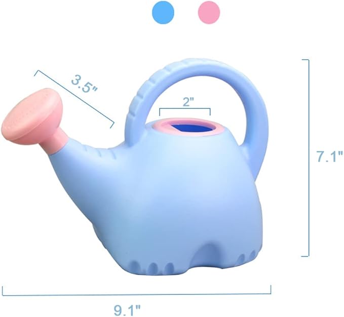0.4 Gallon Plastic Watering Can Small Lightweight Cute Indoor Outdoor Garden Plants, Watering Can with Shower Head Elephant: Blue Body Pink Head
