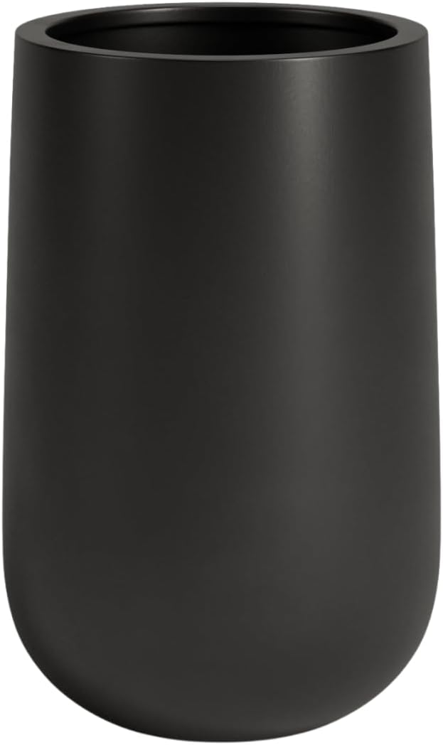 DTY Signature Mount Princeton Tall Planter - Small Black 7.3 Inch Height Modern Indoor & Outdoor Fiberstone Planter for Outdoor Plants