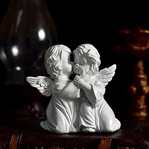 Asng Cherubs Angels Resin Garden Statue Figurine, Adorable Angel Sculpture Memorial Statue, Indoor Outdoor Home Garden Decoration (Kiss Cherub-Right)