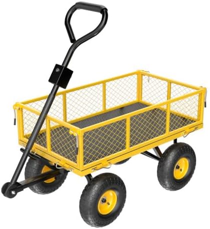 VINGLI Garden Carts and Wagons with 180° Rotating Handle and Detachable Iron Mesh, 440 LBS 880 LBS Heavy Duty Utility Carts Dump Cart for Garden, Lawn & Landscaping (Yellow, 440 lbs)