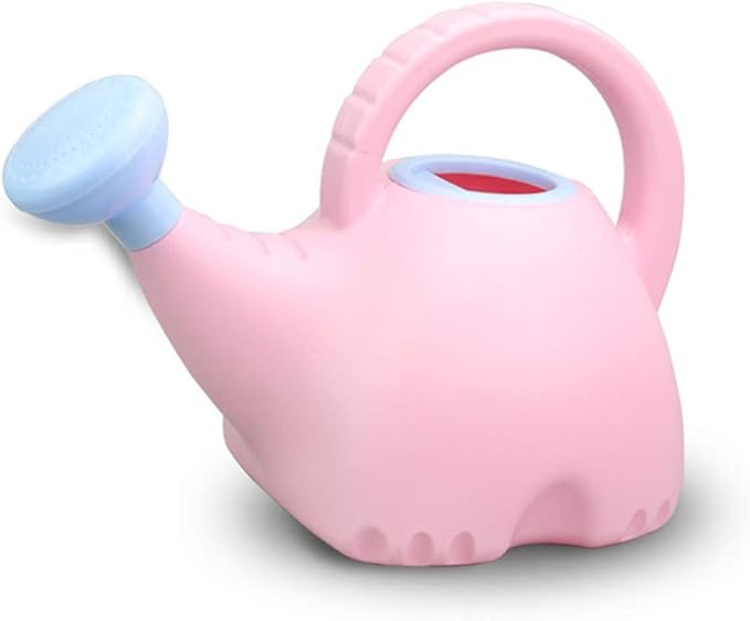 0.4 Gallon Plastic Watering Can Small Lightweight Cute Indoor Outdoor Garden Plants, Watering Can with Shower Head Elephant: Pink Body Blue Head