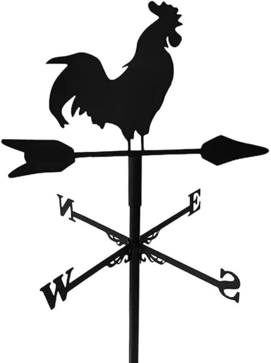 Rooster Weathervane Silhouette Art Black Metal Cock Wind Vanes Indicator Kit Outdoor Bracket for Garden Roof Yard Building (A)