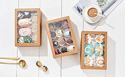 48PCS 10 x 7 x 2.5 inches Premium Bakery Boxes for Cookies Boxes, Strawberries Boxes with Clear Window, Brown Natural Kraft Paper Box