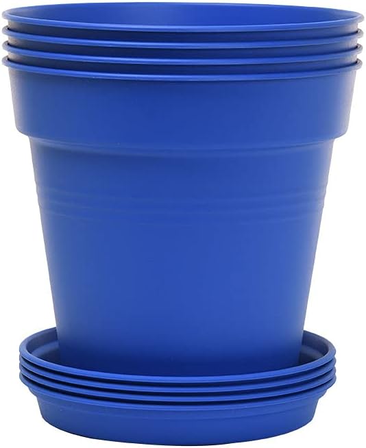 Mintra Home Garden Pots 4pk - Flowers, Herbs, Plants, Indoor, Outdoor, Colorful, Wholesale, Bulk (Blue, 15cm Diameter (5.9in))
