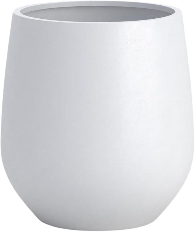 DTY Signature Mount Wilson Lightweight and Durable Modern Fiberstone Tapered Planter for Indoor Outdoor Drainage Hole & Rubber Plug Weather Resistant, 11.8" H x 11" Dia, 8" Opening - Small, White