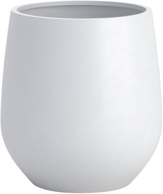 DTY Signature Mount Wilson Lightweight and Durable Modern Fiberstone Tapered Planter for Indoor Outdoor Drainage Hole & Rubber Plug Weather Resistant, 11.8" H x 11" Dia, 8" Opening - Small, White