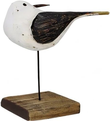 Aecipl Wooden Sea Bird Statue Seagull On Stand Decor Nautical Coastal Birds Sculpture Indoor Outdoor Animal Figurine Beach Themed Decoration Rustic Home Art for Bedroom Garden (G)