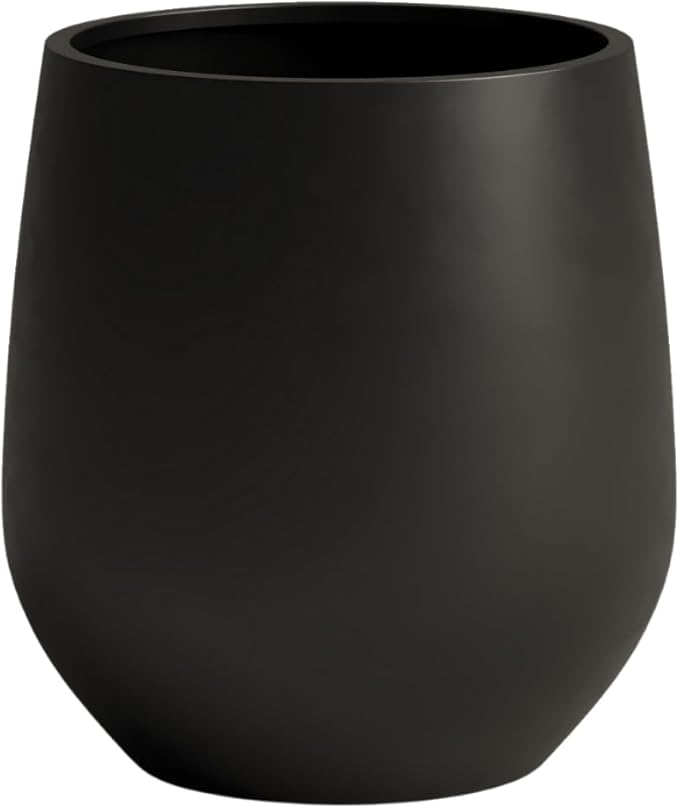DTY Signature Mount Wilson Lightweight and Durable Modern Fiberstone Tapered Planter for Indoor Outdoor Drainage Hole & Rubber Plug Weather Resistant, 11.8" H x 11" Dia (8" Opening) - Small, Black