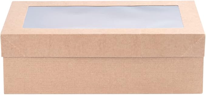 Restaurantware Cater Tek 10.2 x 6.1 x 3.2 Inch Catering Boxes 10 Insert Tab Lock Baked Goods Boxes - Window Lids Easy Assembly Kraft Paper Window Pastry Boxes For Charcuterie Or Cupcakes