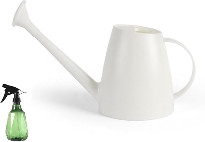 Indoor Plant Watering can, Outdoor Garden Flower Small Watering can, Outdoor Plant Long Spray Bottle 1.8L 1/2 Gallon, with a complimentary 11.8-Ounce Spray Bottle (White)