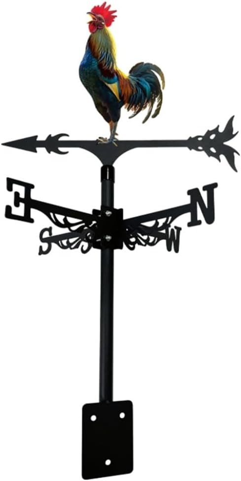 Metal Rooster Weathervane Yard Barn Ornament Colorful Weather Vane Roof Vivid Cock Wind Direction Indicator Outdoor Garden Art Decor (D)