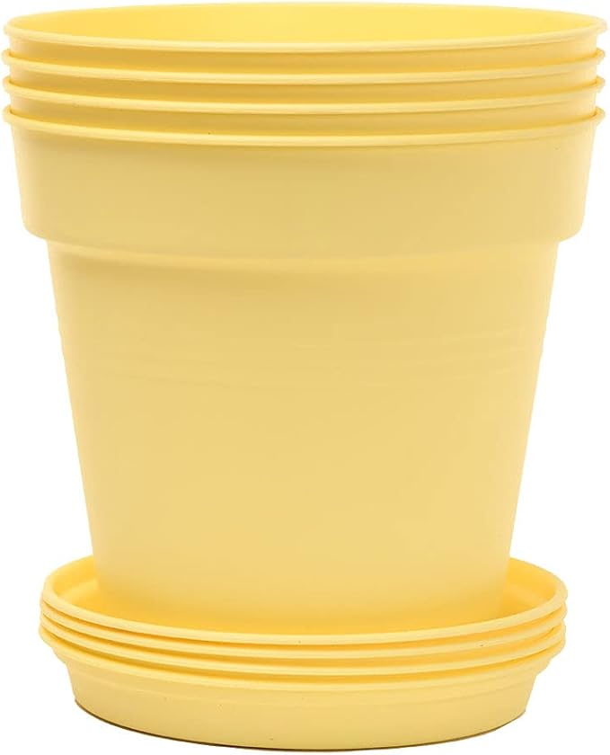 Mintra Home Garden Pots 4pk - Flowers, Herbs, Plants, Indoor, Outdoor, Colorful, Wholesale, Bulk (Yellow, 19cm Diameter (7.5in))