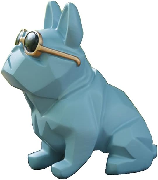 Unique Mini Geometric Dog Doggy Bulldog Figurine with Sunglasses Blue, Animal Statues, Home Garden Bar Décor Ornament