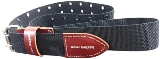 Wide Brown Hybrid Leather Nylon Tool Belt, Black with Maroon Accents, Double Prong Buckle, Adjustable 28-56 Inch