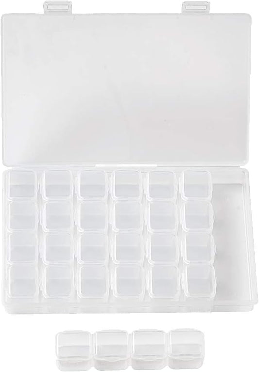 FASHEWELRY 28 Grids Clear Plastic Jewelry Box Storage Containers with 3.93x0.94x0.94 Inch Removable Dividers