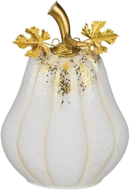 Regal Art & Gift Gilded Pumpkin Indoor/Outdoor Statue for Fall and Harvest Décor, Halloween Decorations | Metal Seasonal Accent for Porch, Patio, Garden, or Indoor Display | White