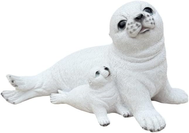 Large White Sea Lions Figurine Statues for Zoo, Oceanarium, Garden, Outdoor Decor, Porch Decorations Patio Yard Lawn Ornament, Funny Animal Sculpture Gift, Solid Interior, Resin, 9.8 in