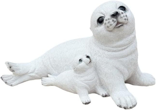 Large White Sea Lions Figurine Statues for Zoo, Oceanarium, Garden, Outdoor Decor, Porch Decorations Patio Yard Lawn Ornament, Funny Animal Sculpture Gift, Solid Interior, Resin, 9.8 in
