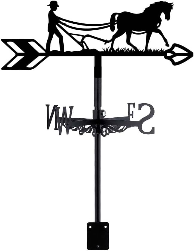 SUPERDANT Plow Horse Weather Vane Retro Animal Wind Vanes for Yard Metal Weathervane Roof Mount for Gardens Outside Black Weathervanes Farmhouse Garage Barn Sheds Patio Decorations
