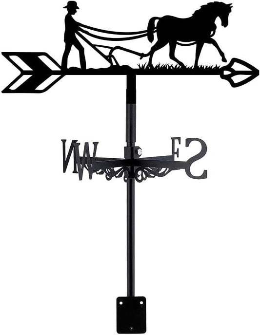 SUPERDANT Plow Horse Weather Vane Retro Animal Wind Vanes for Yard Metal Weathervane Roof Mount for Gardens Outside Black Weathervanes Farmhouse Garage Barn Sheds Patio Decorations