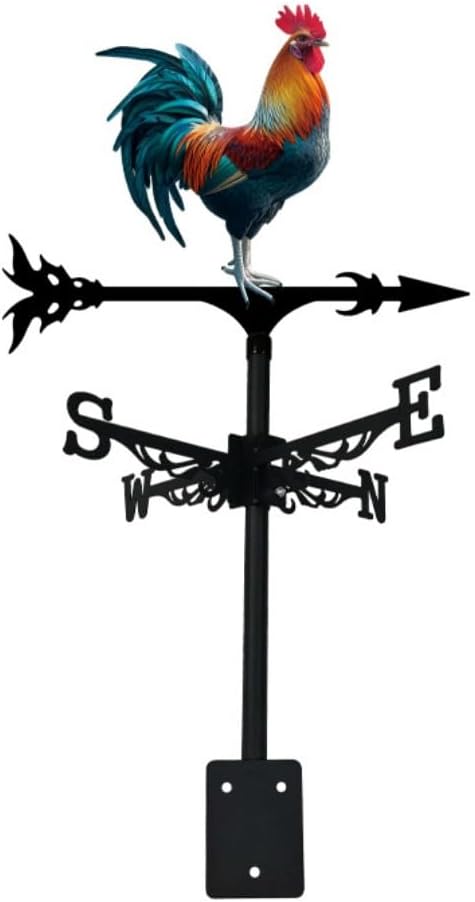 Metal Rooster Weathervane Yard Barn Ornament Colorful Weather Vane Roof Vivid Cock Wind Direction Indicator Outdoor Garden Art Decor (A)