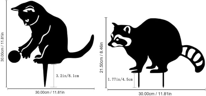 2 Pack Black Cat & Raccoon Garden Stakes, Metal Yard Art for Outside, Decorative Silhouette Statues for Garden, Lawn, Patio, Cute Outdoor Animal Ornaments (Cats and Raccoons)
