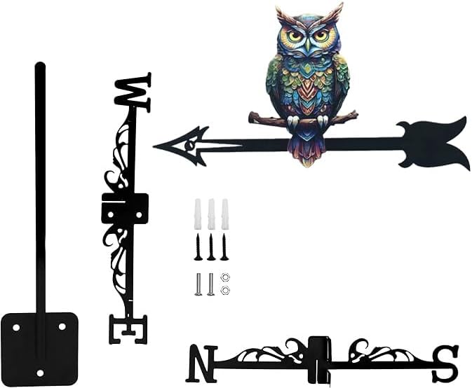 Metal Owl Wind Vane for Garden, 16 Inch Whimsical Metal Weathervane with Directional Arrows, Colorful Outdoor Roof Decor for Farmhouse Patio Yard,Outdoor Patio Roof Decoration
