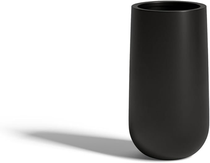 DTY Signature Mount Princeton Tall Planter - Medium Black 19.9 Inch Height Modern Indoor & Outdoor Fiberstone Planter for Outdoor Plants