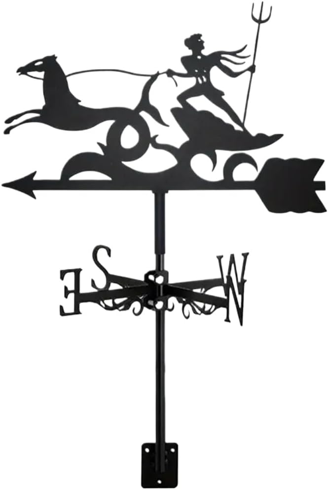 Metal Weather Vane Cat Rooftop Weathervane Black Rust-Proof Wind Direction Indicator for Garden Decor Fence Cottage Farmhouse Roof (Chariot)