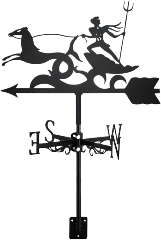 Metal Weather Vane Cat Rooftop Weathervane Black Rust-Proof Wind Direction Indicator for Garden Decor Fence Cottage Farmhouse Roof (Chariot)