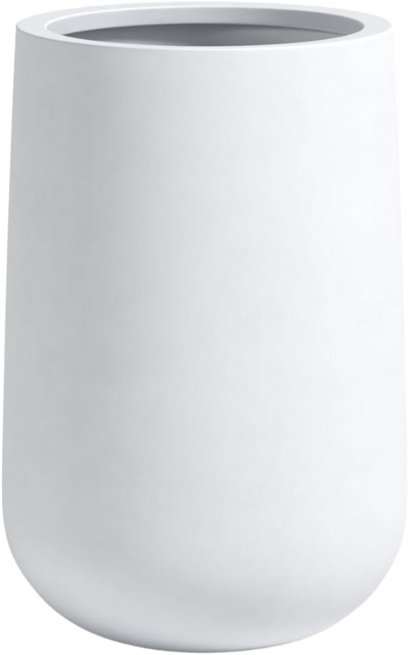 DTY Signature Mount Princeton Tall Planter - Small White 7.3 Inch Height Modern Indoor & Outdoor Fiberstone Planter for Outdoor Plants