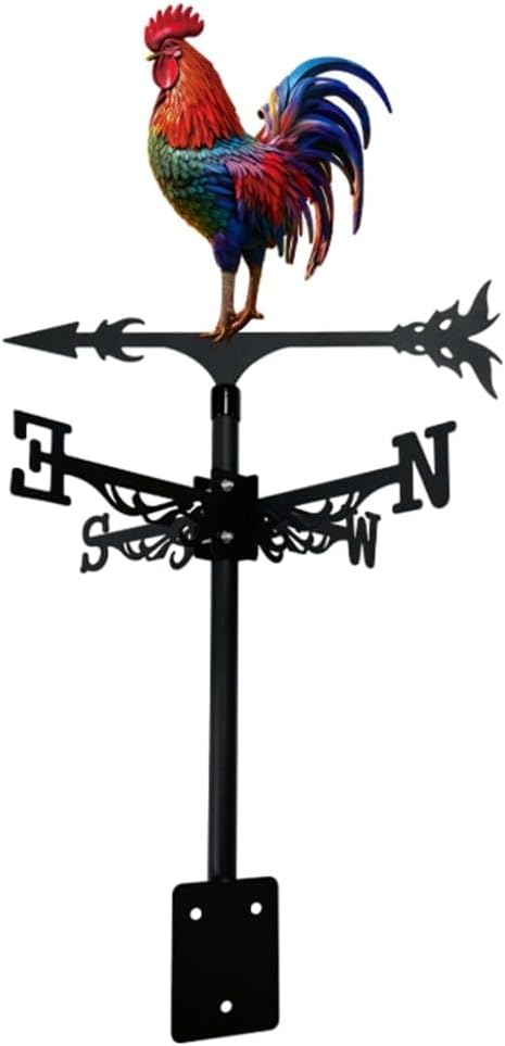 Metal Rooster Weathervane Yard Barn Ornament Colorful Weather Vane Roof Vivid Cock Wind Direction Indicator Outdoor Garden Art Decor (C)