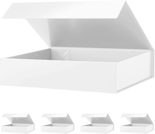 Gift Boxes White 11x7.8x2.3 Inches, Magnetic Closure Gift Boxes with Lids for Presents (5 Pack)