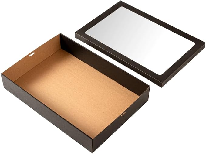 Restaurantware Cater Tek 17.9 x 12.3 x 3.2 Inch Baked Goods Boxes 10 Greaseproof Pastry Boxes - Window Lids Insert Tab Lock Black Paper Catering Boxes Easy Assembly For Charcuterie Or Cupcakes