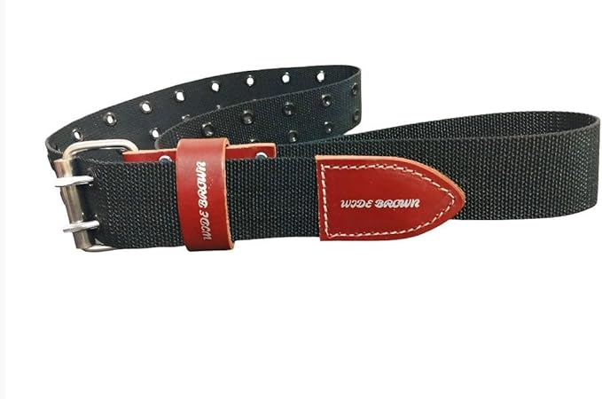 Wide Brown Hybrid Leather Nylon Tool Belt, Black with Maroon Accents, Double Prong Buckle, Adjustable 28-56 Inch