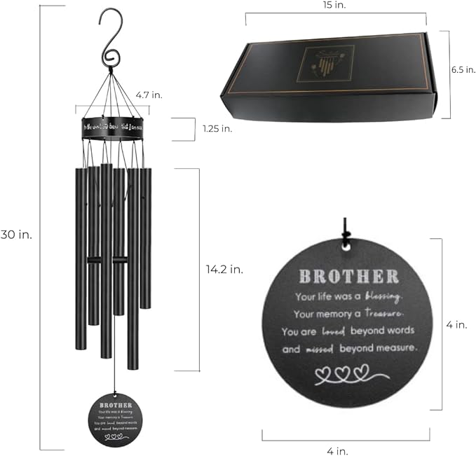 Memorial Wind Chimes for Loss of Loved One Prime, Outdoor Memory Chimes Mom, Dad, Grandma, Wife, Personalized Bereavement Windchimes, Sympathy Remembrance Chime, Windchime Gift (Brother Memorial)