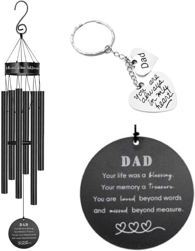 Memorial Wind Chimes for Loss of Loved One Prime, Outdoor Memory Chimes, Mother, Grandma, Grandpa, Father Personalized Bereavement Windchimes, Sympathy Remembrance Chime, Windchime Gift (Dad Memorial)