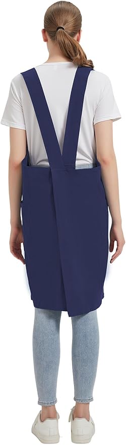 Cotton Linen Apron Cross Back Baking Cooking Gardening Apron for Women with Pockets Pinafore Dress