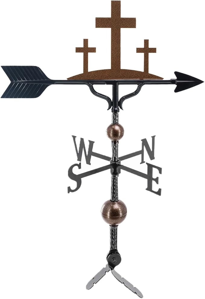 Montague Metal Products Deluxe Crosses Weathervane - 14 Ornament Colors Available - Roof Mount Included (4 to Choose from) - Cross Ornament Weathervane