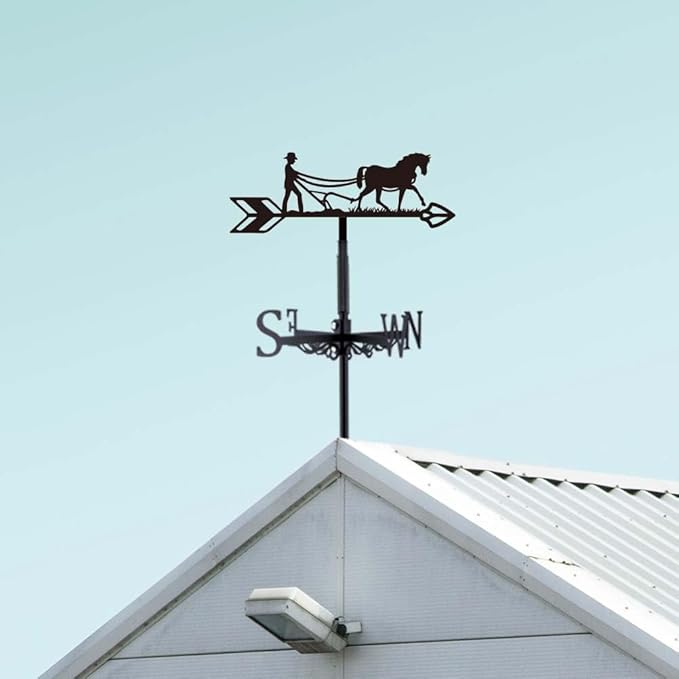 SUPERDANT Plow Horse Weather Vane Retro Animal Wind Vanes for Yard Metal Weathervane Roof Mount for Gardens Outside Black Weathervanes Farmhouse Garage Barn Sheds Patio Decorations
