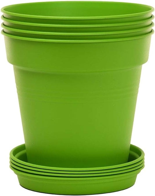 Mintra Home Garden Pots 4pk - Flowers, Herbs, Plants, Indoor, Outdoor, Colorful, Wholesale, Bulk (Light Green, 19cm Diameter (7.5in))