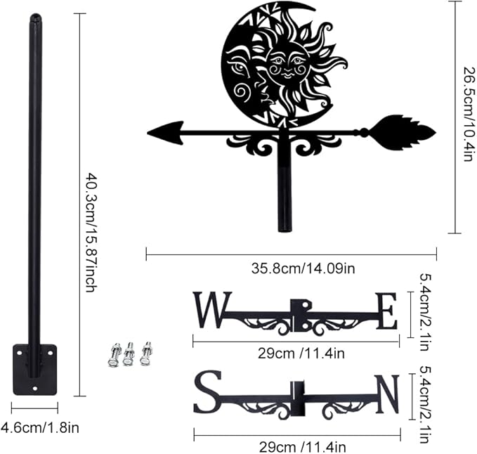 SUPERDANT Sun and Moon Weather Vane Totems Wind Vanes for Yard Metal Weathervane Roof Mount for Gardens Outside Black Weathervanes Farmhouse Farm Barn Sheds Patio Decorations Gift